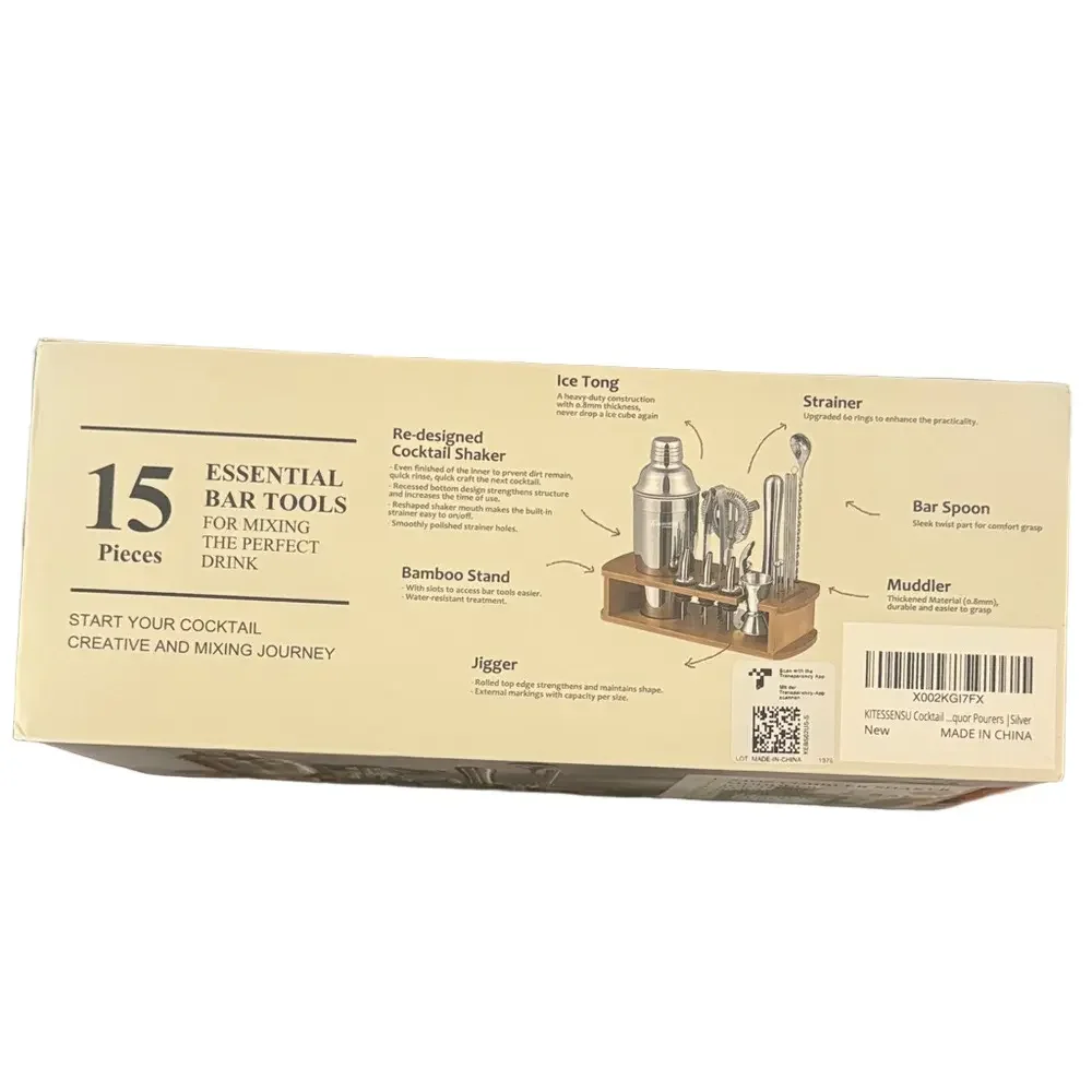 NWT Kitessensu 15-Piece Cocktail Shaker Set Stainless Steel Bartender Kit